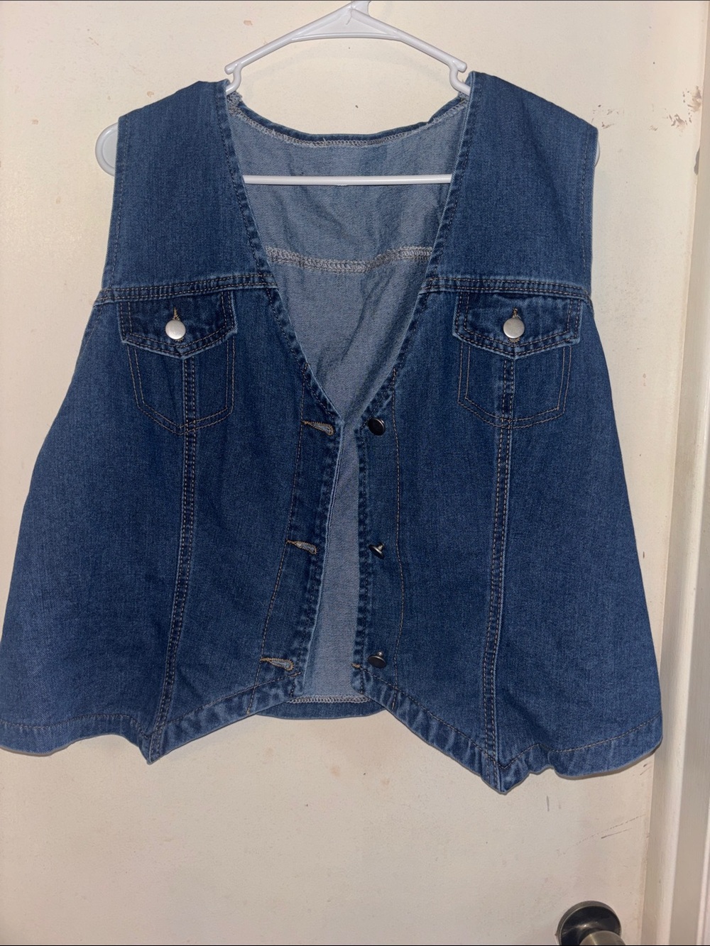 SHEIN Blue Denim Button-Front Vest